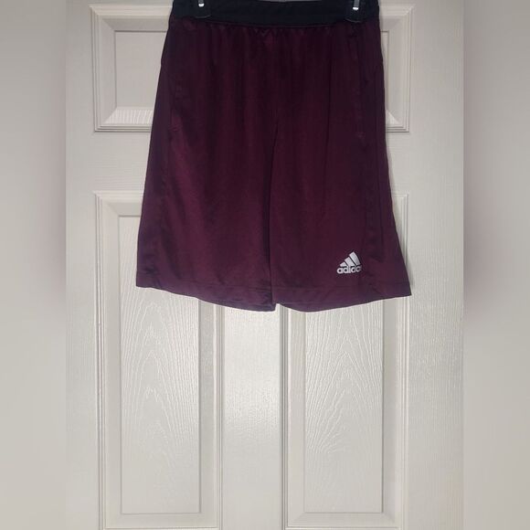Adidas M Burgundy Logo Elastic Waist Cord Pockets Men's Sport Shorts - Picture 1 of 9
